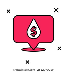 Filled outline Oil drop with dollar symbol icon isolated on white background. Oil price. Oil and petroleum industry.  Vector