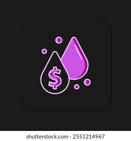 Filled outline Oil drop with dollar symbol icon isolated on black background. Oil price. Oil and petroleum industry. Flat filled outline style with shadow. Vector