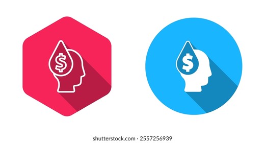 Filled and outline Oil drop with dollar symbol icon isolated with long shadow background. Oil price. Oil and petroleum industry.  Vector