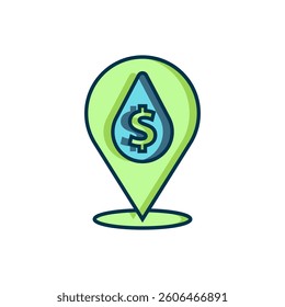 Filled outline Oil drop with dollar symbol icon isolated on white background. Oil price. Oil and petroleum industry. Flat filled outline style with shadow. Vector