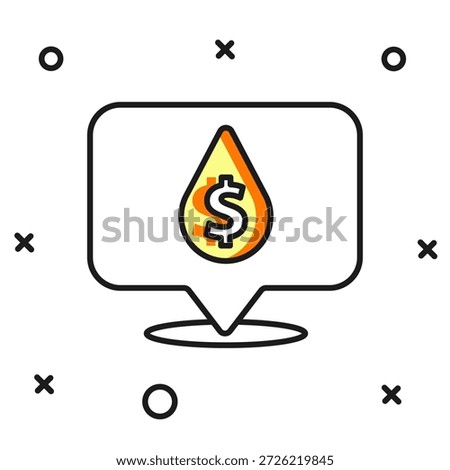 Filled outline Oil drop with dollar symbol icon isolated on white background. Oil price. Oil and petroleum industry. Flat filled outline style with shadow. Vector