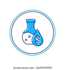 Filled outline Oil petrol test tube icon isolated on white background. Cmemistry flask and falling drop.  Vector