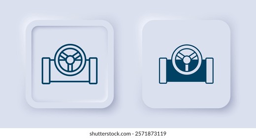 Filled and outline Oil pipe with valve icon isolated on grey background. Square button. Vector