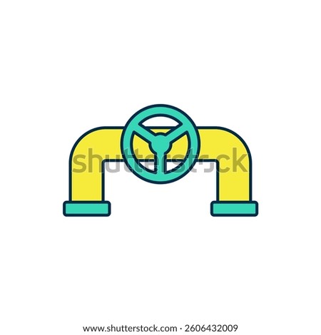Filled outline Oil pipe with valve icon isolated on white background.  Vector