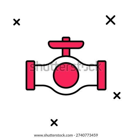 Filled outline Oil pipe with valve icon isolated on white background.  Vector