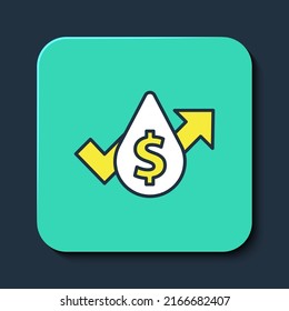 Filled outline Oil price increase icon isolated on blue background. Oil industry crisis concept. Turquoise square button. Vector