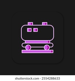 Filled outline Oil railway cistern icon isolated on black background. Train oil tank on railway car. Rail freight. Oil industry. Flat filled outline style with shadow. Vector