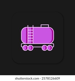 Filled outline Oil railway cistern icon isolated on black background. Train oil tank on railway car. Rail freight. Oil industry. Flat filled outline style with shadow. Vector