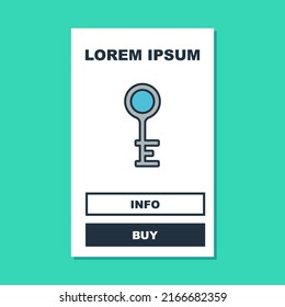Filled outline Old key icon isolated on turquoise background.  Vector