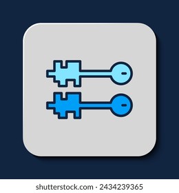 Icono de llave antigua aislado sobre fondo azul.  Vector