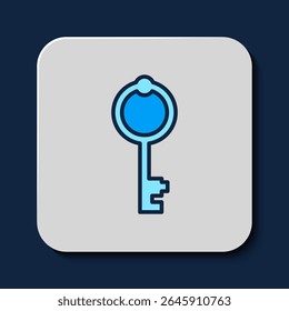 Filled outline Old key icon isolated on blue background.  Vector