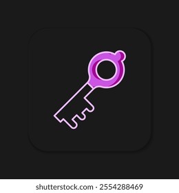 Filled outline Old magic key icon isolated on black background. Flat filled outline style with shadow. Vector