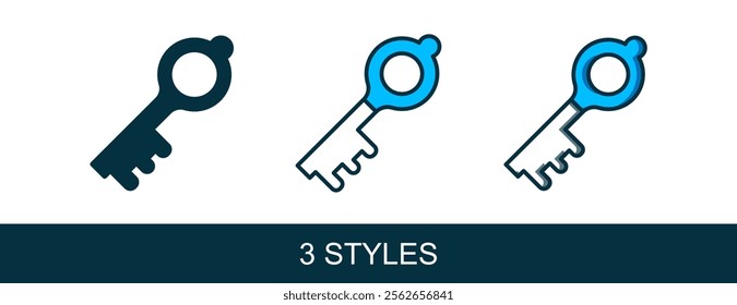 Filled outline Old magic key icon isolated on white background.  Vector