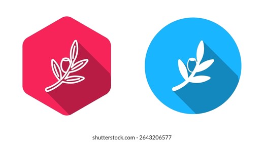 Filled and outline Olives branch icon isolated with long shadow background.  Vector