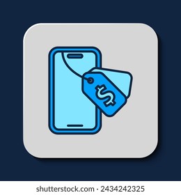 Filled outline Online auction icon isolated on blue background. Bid sign. Auction bidding. Sale and buyers.  Vector