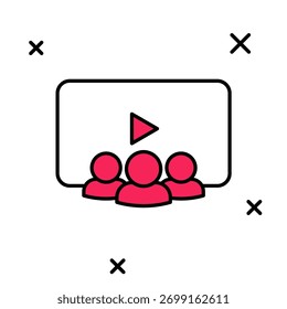 Contorno preenchido Ícone de classe online isolado no fundo branco. Conceito de educação online.  Vetor