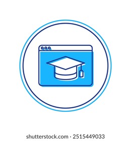 Filled outline Online education and graduation icon isolated on white background. Online teacher on monitor. Webinar and video seminar learning.  Vector