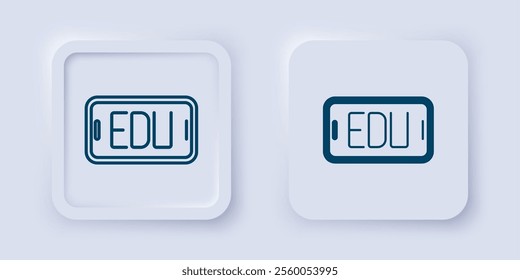 Filled and outline Online education and graduation icon isolated on grey background. Online teacher on monitor. Webinar and video seminar learning. Square button. Vector