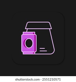 Esquema lleno Pedidos en línea y entrega de comida rápida icono aislado sobre fondo negro. Estilo de contorno relleno plano con sombra. Vector
