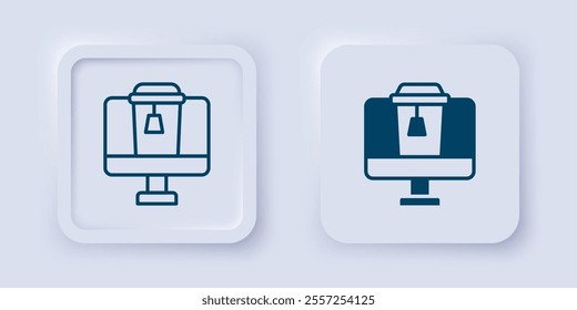 Filled and outline Online ordering and fast food delivery icon isolated on grey background. Square button. Vector