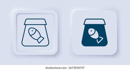 Filled and outline Online ordering and fast food delivery with fish icon isolated on grey background. Square button. Vector