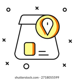 Esquema lleno Pedidos en línea y entrega de comida rápida icono aislado en el fondo blanco. Estilo de contorno relleno plano con sombra. Vector