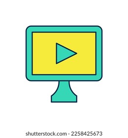 Filled outline Online play video icon isolated on white background. Film strip with play sign.  Vector