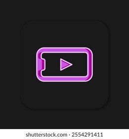 Filled outline Online play video icon isolated on black background. Smartphone and film strip with play sign. Flat filled outline style with shadow. Vector