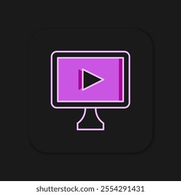 Filled outline Online play video icon isolated on black background. Film strip with play sign. Flat filled outline style with shadow. Vector