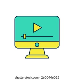 Filled outline Online play video icon isolated on white background. Film strip with play sign.  Vector