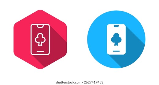 Filled and outline Online poker table game icon isolated with long shadow background. Online casino.  Vector