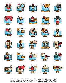 filled outline online technology digital network icons pack vector illustration