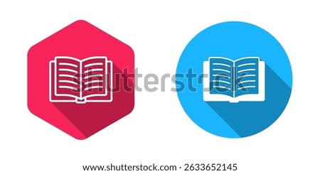 Filled and outline Open book icon isolated with long shadow background.  Vector