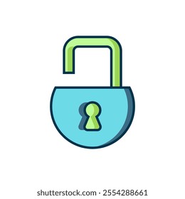 Filled outline Open padlock icon isolated on white background. Opened lock sign. Cyber security concept. Digital data protection. Flat filled outline style with shadow. Vector