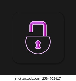 Filled outline Open padlock icon isolated on black background. Opened lock sign. Cyber security concept. Digital data protection. Flat filled outline style with shadow. Vector