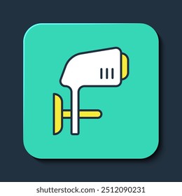 Filled outline Outboard boat motor icon isolated on blue background. Boat engine. Turquoise square button. Vector