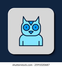 Filled outline Owl bird icon isolated on blue background. Animal symbol.  Vector