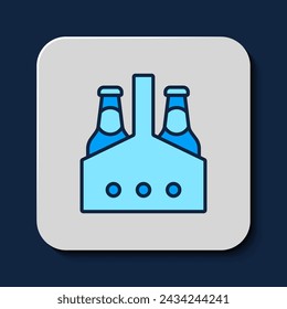 Gefüllter Umriss Pack der Bierflaschen Symbol isoliert auf blauem Hintergrund. Kistenkiste Bierkasten-Zeichen.  Vektor