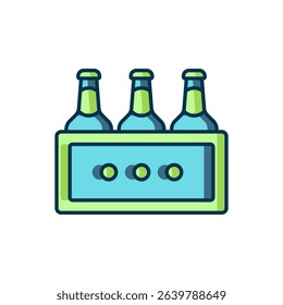 Filled outline Pack of beer bottles icon isolated on white background. Wooden box and beer bottles. Case crate beer box sign. Flat filled outline style with shadow. Vector