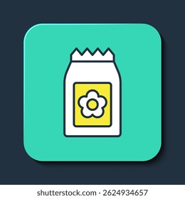 Filled outline Pack full of seeds of a specific plant icon isolated on blue background. Turquoise square button. Vector