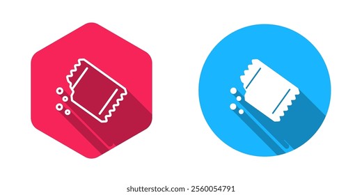 Filled and outline Packet of pepper icon isolated with long shadow background.  Vector
