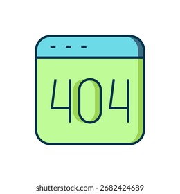 Filled outline Page with a 404 error icon isolated on white background. Template reports that the page is not found. Flat filled outline style with shadow. Vector
