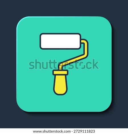 Filled outline Paint roller brush icon isolated on blue background. Turquoise square button. Vector