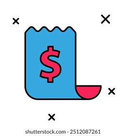 Filled outline Paper check and financial check icon isolated on white background. Paper print check, shop receipt or bill.  Vector