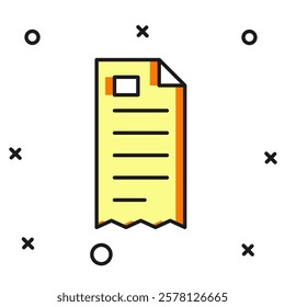 Filled outline Paper check and financial check icon isolated on white background. Paper print check, shop receipt or bill. Flat filled outline style with shadow. Vector