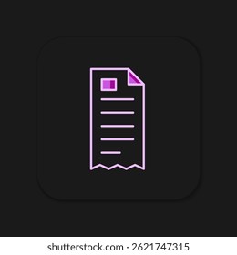 Filled outline Paper check and financial check icon isolated on black background. Paper print check, shop receipt or bill. Flat filled outline style with shadow. Vector