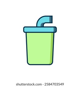 Filled outline Paper glass with drinking straw and water icon isolated on white background. Soda drink glass. Fresh cold beverage symbol. Flat filled outline style with shadow. Vector