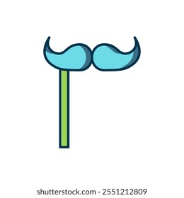 Filled outline Paper mustache on stick icon isolated on white background. Concept with cardboard carnival mask. Mask for a photo shoot. Flat filled outline style with shadow. Vector