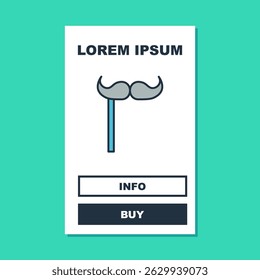 Filled outline Paper mustache on stick icon isolated on turquoise background. Concept with cardboard carnival mask. Mask for a photo shoot.  Vector