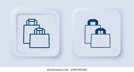 Filled and outline Paper shopping bag icon isolated on grey background. Package sign. Square button. Vector